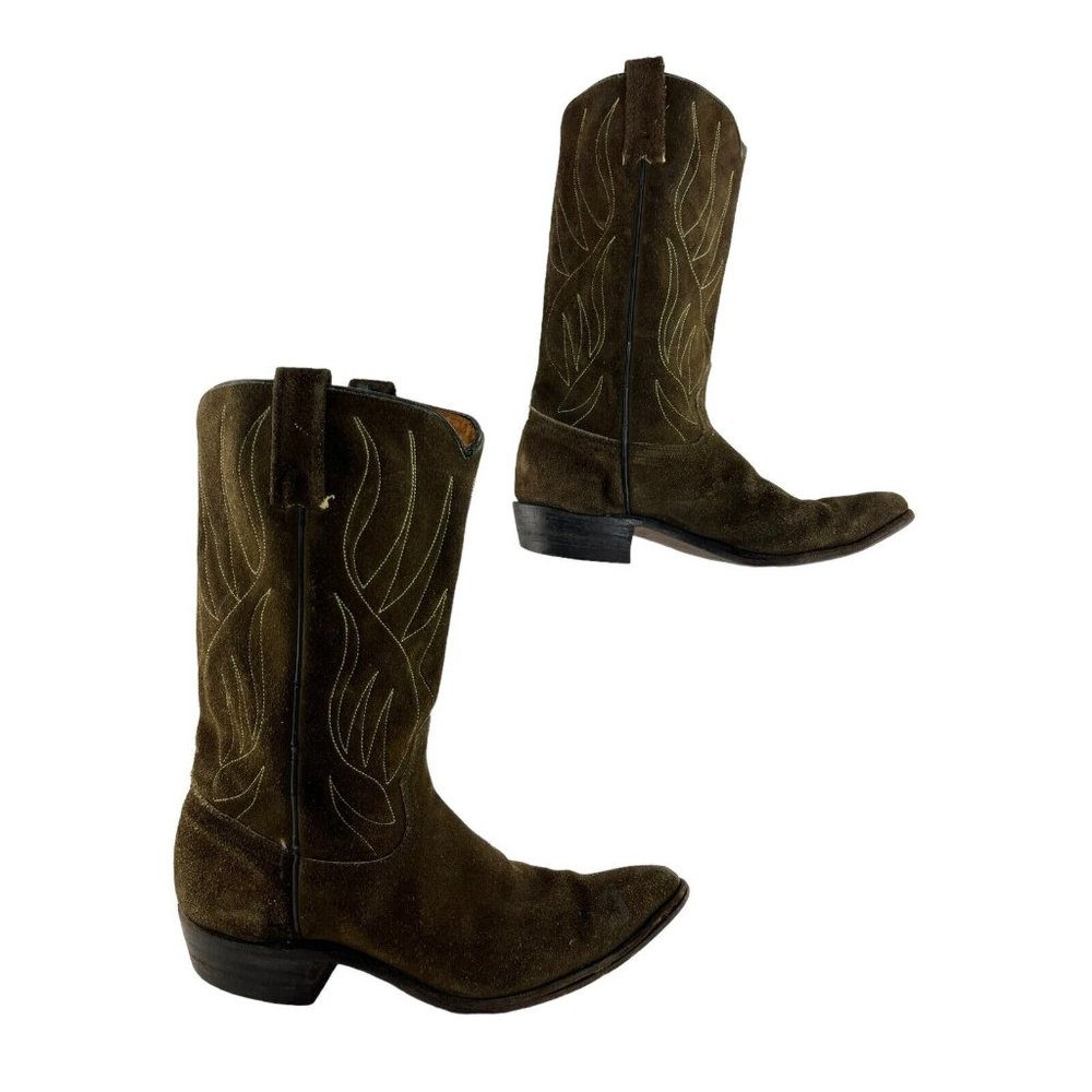 Ladies Acme USA Green Suede Pointed Toe Western Cowgirl Boots Size 7 C *WIDE*